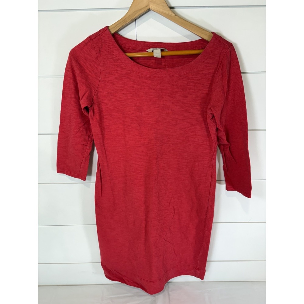 Banana Republic Dress Womens Small Red 3/4 Sleeve Knit Slub Scoop Neck Casual